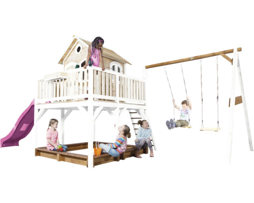 Tour de jeux avec balançoire, toboggan et bac à sable pour enfants