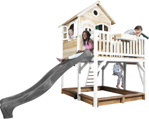 Maisonnette en bois avec toboggan et bac à sable pour enfants