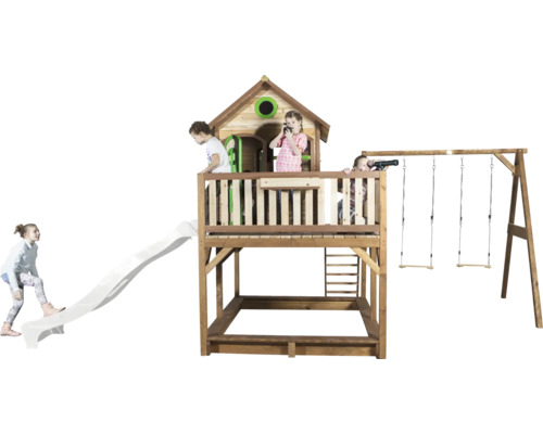 Tour de jeu en bois avec toboggan et balançoire pour enfants