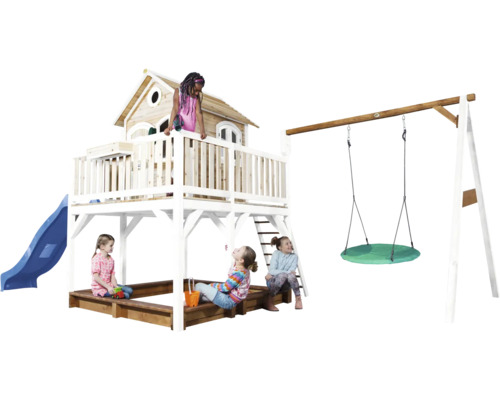 Tour de jeux avec balançoire, toboggan et bac à sable pour le jardin