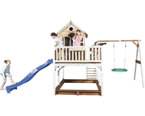 Tour de jeux avec toboggan, balançoire et bac à sable pour enfants