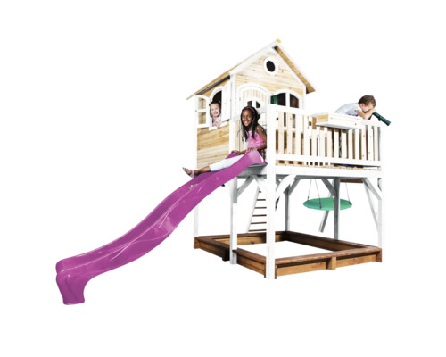 Tour de jeux en bois avec toboggan et bac à sable pour enfants