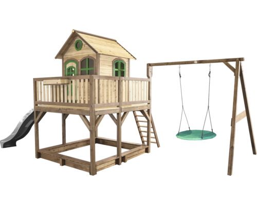 Spielhaus mit Stelzen axi Liam 613 x 277 cm Holz braun inkl. Schaukel, Rutsche dunkelgrau Spielhaus mit Stelzen axi Liam 613 x 277 cm Holz braun inkl. Schaukel, Rutsche dunkelgrau