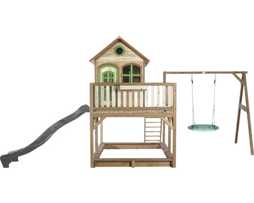 Maison de jeux en bois avec toboggan et balançoire pour le jardin