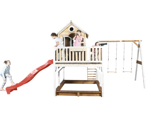 Tour de jeux avec toboggan, balançoire et bac à sable pour enfants