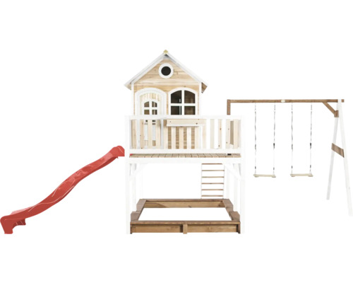 Maisonnette avec toboggan, bac à sable et balançoire pour le jardin