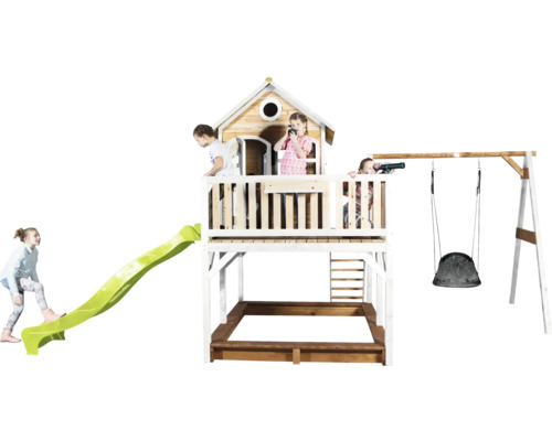 Tour de jeux avec toboggan, balançoire et bac à sable pour enfants