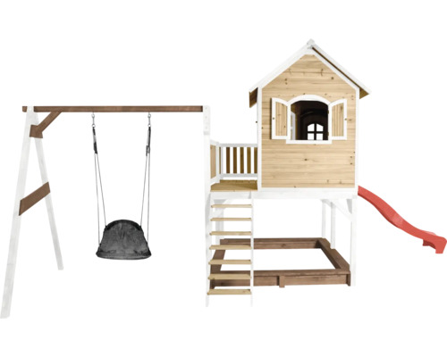 Maisonnette avec balançoire, bac à sable et toboggan pour le jardin