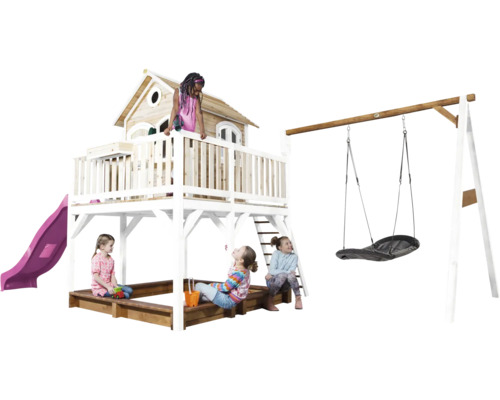 Tour de jeu avec balançoire, toboggan et bac à sable pour enfants