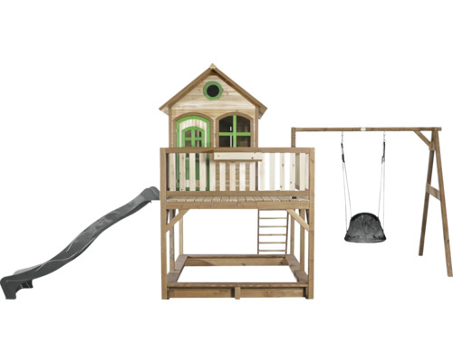 Tour de jeux en bois avec toboggan et balançoire