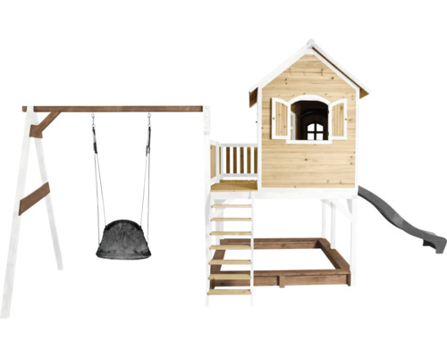 Maisonnette avec balançoire et toboggan en bois pour le jardin