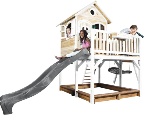 Tour de jeux avec toboggan, bac à sable et balançoire pour enfants