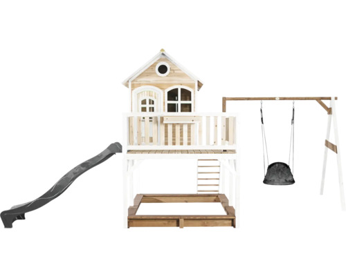 Maisonnette avec toboggan, balançoire et bac à sable pour le jardin