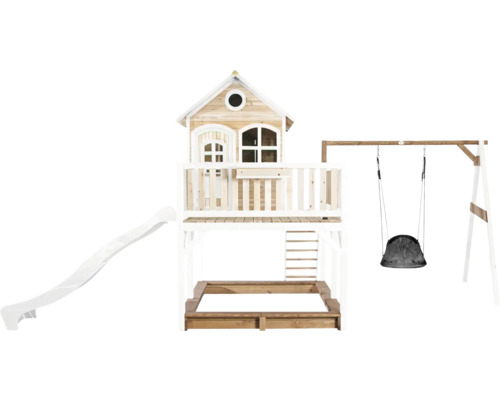 Maisonnette avec toboggan, balançoire et bac à sable pour le jardin