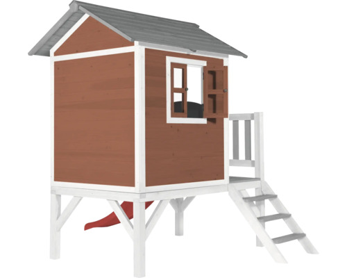 Cabane de jeu en bois avec toboggan et escalier