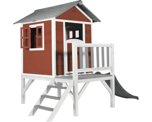 Maisonnette en bois avec toboggan et escalier