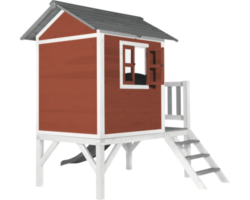 Maisonnette en bois avec toboggan et escalier