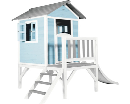 Cabane de jeux sur pilotis axi Lodge 240 x 167 cm bois bleu avec toboggan gris Cabane de jeux pour enfants en bois avec toboggan et escalier