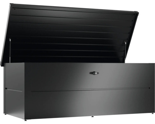 Coffre de jardin noir ouvert pour le rangement