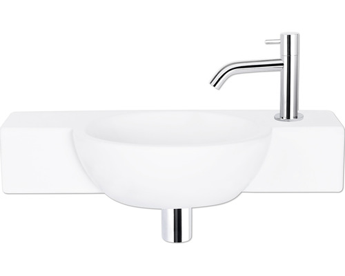 Ensemble lave-mains Oeral XL 50x29 cm céramique blanc avec robinet d’eau froide et siphon chrome