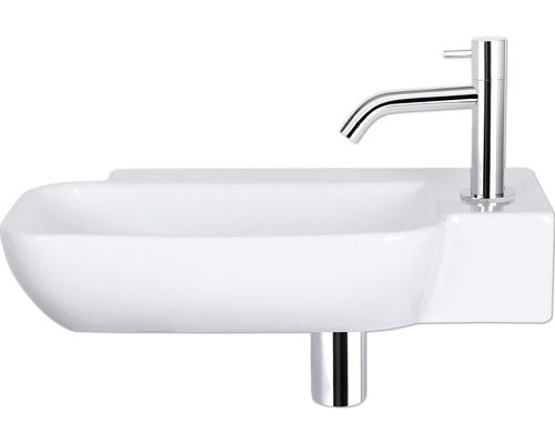 Ensemble lave-mains Reba XL 48x28 cm céramique blanc avec mitigeur et siphon chrome-0