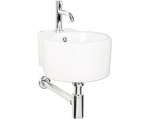 Ensemble lave-mains Hestia 28 x 35 cm céramique blanc, robinet d'eau froide et siphon chromé incl.