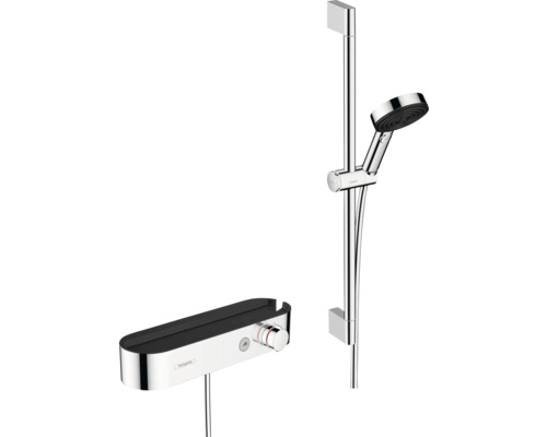 Robinet de douche avec thermostat hansgrohe Pulsify Select S chrome brillant 24260000 Ensemble de robinetterie de douche avec barre de douche et tablette