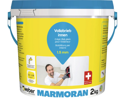 Crépi ribé weber Marmoran intérieur 1 mm blanc 2 kg Seau d''enduit de finition intérieure Weber Marmoran 2 kg