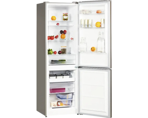 Geöffneter Kühl- und Gefrierschrank mit Lebensmitteln