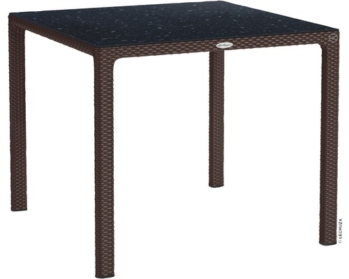 Table de jardin Lechuza en plastique 90 x 90 cm moka avec plateau de table en HPL