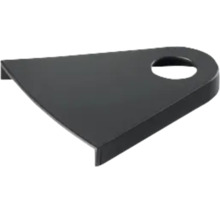 Schwarze flache Metallhalterung mit einer runden Öffnung.
