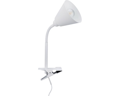 Lampe à pince blanche avec bras flexible et abat-jour conique