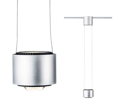 Deux vues d''une suspension de couleur argent