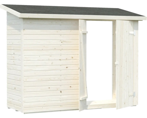 Abri de jardin en bois avec porte ouverte