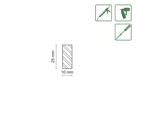 Image d''une pièce mesurant 25 mm sur 10 mm et symboles d''outils