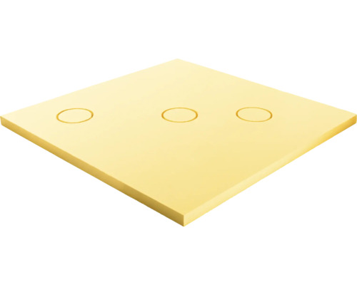 Élément de soubassement swissporBOARD Doccia Sottostruttura 1200 x 1200 x 80 mm Receveur de douche jaune avec trois évacuations circulaires