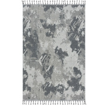 Tapis gris avec motif géométrique et franges
