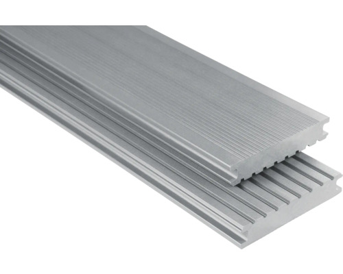 Lames de plancher Konsta WPC profilé complet gris argent lisse 26x145 mm (au mètre)