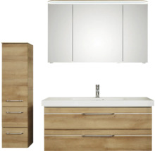 Badezimmer Set mit Waschtischunterschrank, Waschbecken, Spiegelschrank und Hochschrank