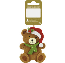 Teddybär-Dekoration mit Weihnachtsmannmütze und Schal, aus Filz