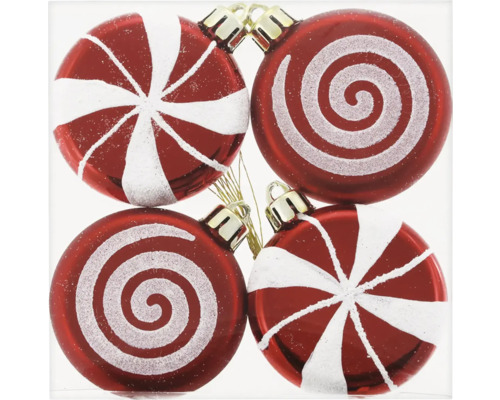 Décoration de Noël bonbons plastique 6 cm 4 pièces rouge blanc