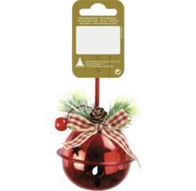 Décoration de sapin de Noël rouge décorative en forme de cloche avec ruban et pomme de pin