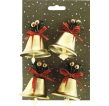 Vier Weihnachtsglocken mit Schleife und Verzierungen