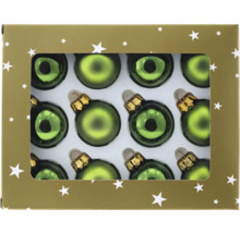 Emballage de douze boules de Noël vertes en verre