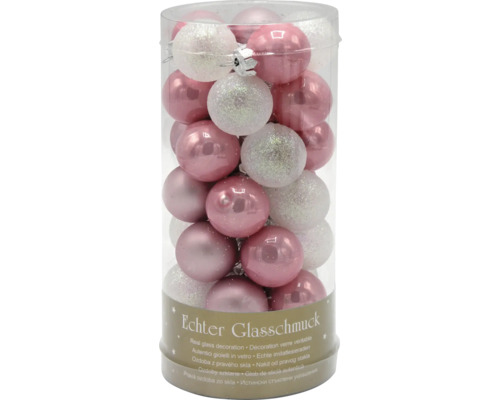 Boules pour sapin de Noël en verre Ø 2,5 cm 35 pièces rose