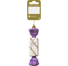 Glitzernder lila-weisser Bonbon-förmiger Christbaumschmuck