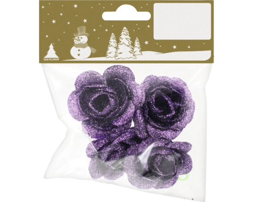 Décoration de Noël roses scintillant 5 cm lilas