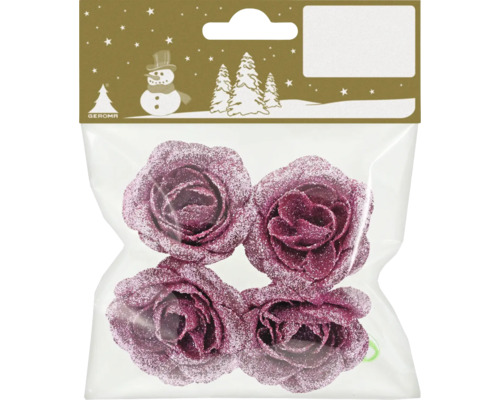 Décoration de Noël roses scintillant 5 cm rose