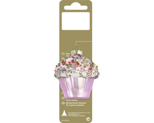 Décoration de Noël suspension en verre cupcake 6 x 6,4 cm rose