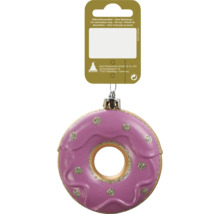 Décoration de sapin de Noël en forme de donut avec glaçage rose et vermicelles argentés